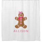 かわいいピンクのジンジャーブレッドパーソナライズされたキッズ シャワーカーテン (正面)