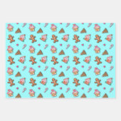 かわいいピンクのジンジャーブレッドマンクッキー，家 ラッピングペーパーシート (正面)