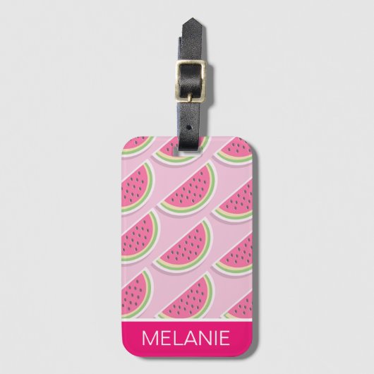 かわいいピンクのスイカのパタパーソナライズされたーン ラゲッジタグ (正面縦)