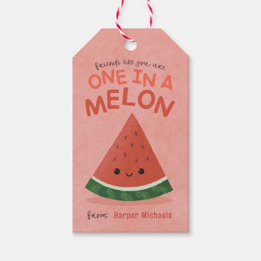 かわいいピンクのスイカ学園教室バレンタイン ギフトタグ (正面)