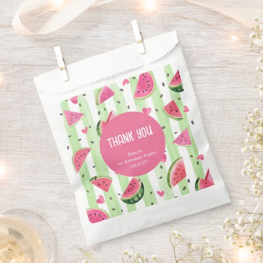 かわいいピンクのスイカ、ガールサマー誕生日 フェイバーバッグ (クリップ留めされた状態)
