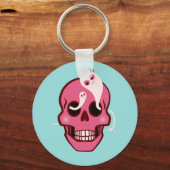 かわいいピンクのスカルにクモと目に幽霊たち キーホルダー (正面)