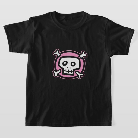 かわいいピンクのスカルemo tシャツ (レイダウン)