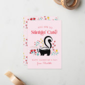 かわいいピンクのスカンク教室バレンタイン ノートカード (正面/裏面インサイチュ)