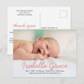 かわいいピンクのスクリプトフォトベビーの発表 案内ポストカード (正面/裏面)