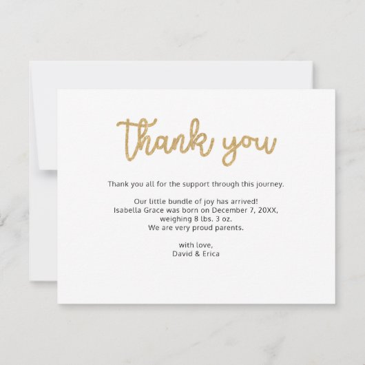 かわいいピンクのスクリプトフォトベビーの発表 案内状 (裏面)