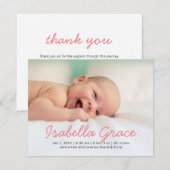 かわいいピンクのスクリプトフォトベビーの発表 案内状 (正面/裏面)