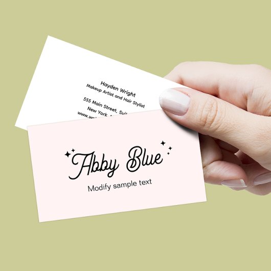 かわいいピンクのスクリプトフォントスターズビジネスカード 名刺