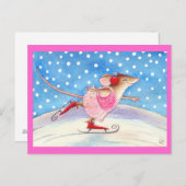 かわいいピンクのスケートで滑るマウス ポストカード (正面/裏面)