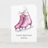 かわいいピンクのスケート靴の誕生日 カード (正面)