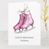 かわいいピンクのスケート靴の誕生日 カード (黄色い花)