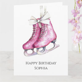 かわいいピンクのスケート靴の誕生日 カード