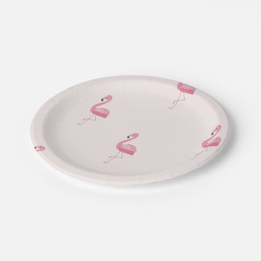 かわいいピンクのスタンディングフラミンゴ ペーパープレート (アングル)