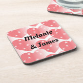 かわいいピンクのスターハートパターン コースター (左側)