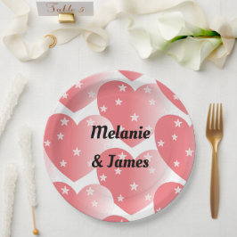 かわいいピンクのスターハートパターン ペーパープレート