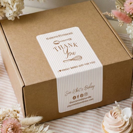 かわいいピンクのストライプの whisk スプーン ありがとう ベーカリー シール