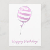 かわいいピンクのストライプ風船 - 子供の誕生日 ポストカード (正面)