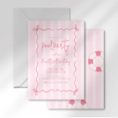 かわいいピンクのストライプ プール誕生日招待状 女の子 招待状