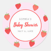 かわいいピンクのストロベリーガール赤ちゃんシャワーのお願い ラウンドシール (正面)