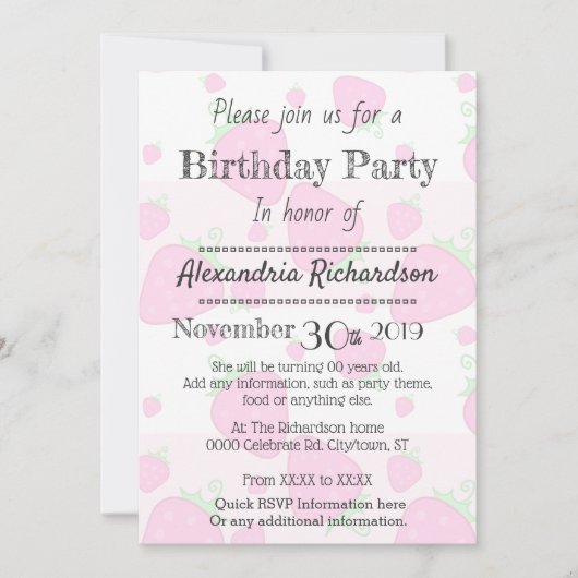 かわいいピンクのストロベリーパンダ 招待状 (正面)