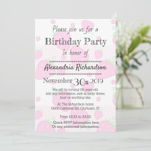 かわいいピンクのストロベリーパンダ 招待状 (スタンド正面)