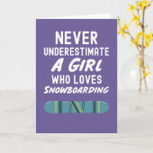 かわいいピンクのスノーボードカード　赤ちゃんの女の子　子供向け カード (黄色い花)