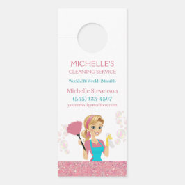 かわいいピンクのスパークルメイドクリーニングサービス ドアノブサイン