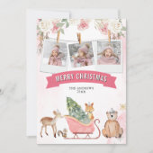 かわいいピンクのスレイ　ウッドランドアニマル　写真　クリスマス シーズンカード (正面)