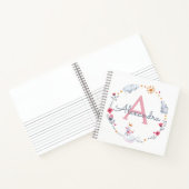 かわいいピンクのスワンと太陽の花のリース(名前入りのオリジナルデザイン) ノートブック (内部)