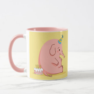 かわいいピンクのゾウの誕生日マグカップ - カスタムネームギフト マグカップ