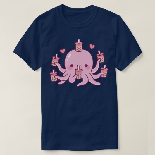 かわいいピンクのタコがバブルティーを愛す Tシャツ (デザイン正面)