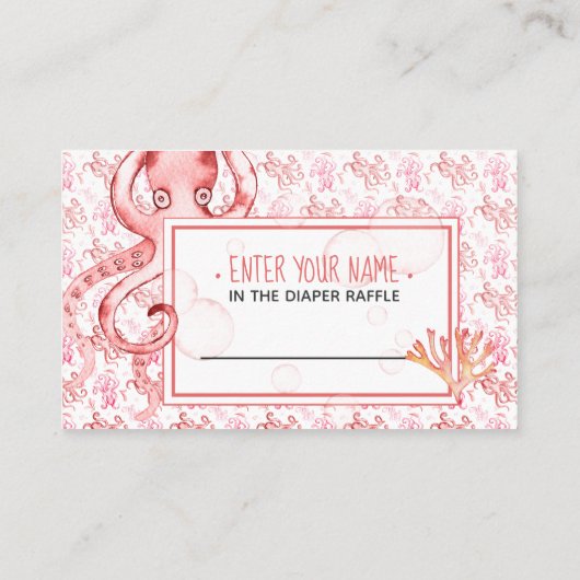 かわいいピンクのタコ赤ちゃんシャワーおむつラッフルカード 名刺 (裏面)