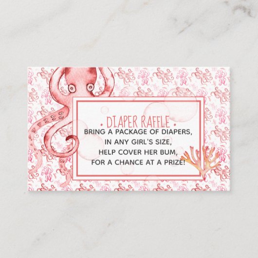かわいいピンクのタコ赤ちゃんシャワーおむつラッフルカード 名刺 (正面)