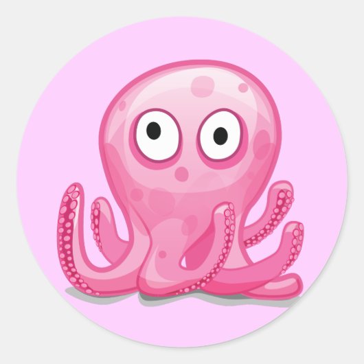 かわいいピンクのタコ ラウンドシール (正面)