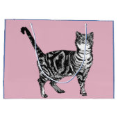 かわいいピンクのタビーキャットアート抱き枕 ラージペーパーバッグ (裏面)