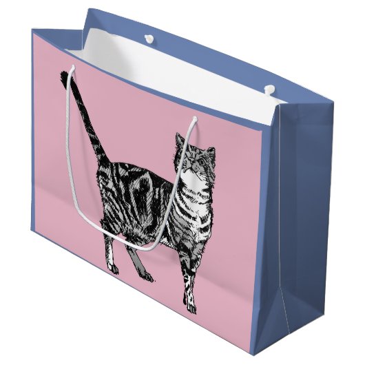 かわいいピンクのタビーキャットアート抱き枕 ラージペーパーバッグ (正面アングル)