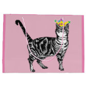 かわいいピンクのタビーキャットアート抱き枕 ラージペーパーバッグ (裏面)