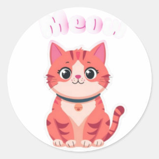 かわいいピンクのタビー猫 "Meow" イラスト ラウンドシール
