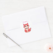 かわいいピンクのタビー猫 "Meow" イラスト ラウンドシール (封筒)