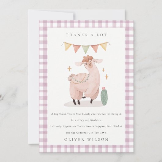 かわいいピンクのチェック柄サボテンボホラマ どんな年齢の誕生日 サンキューカード (正面)