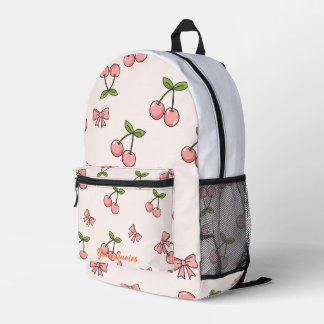 かわいいピンクのチェリーとリボンのシームレスパターン プリントバックパック