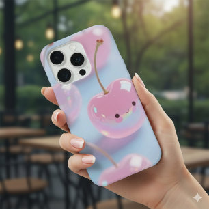 かわいいピンクのチェリーのスマホステッカー iPhone 15 PROケース