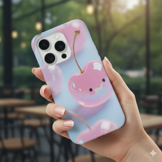 かわいいピンクのチェリーのスマホステッカー iPhoneケース