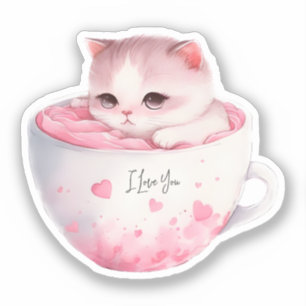 かわいいピンクのチビ(小さくかわいく書いた感じ)猫のかわいい王冠 シール
