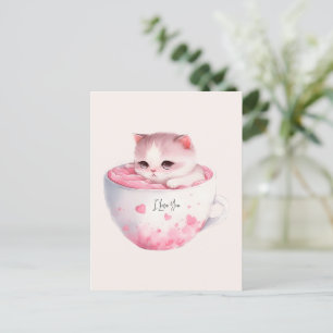 かわいいピンクのチビ(小さくかわいく書いた感じ)猫のかわいい王冠 ポストカード