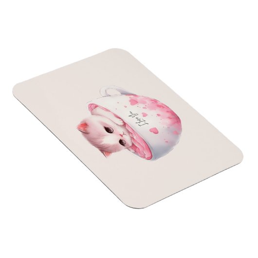 かわいいピンクのチビ（小さくかわいく書いた感じ）猫のかわいい王冠 マグネット (右側)