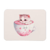 かわいいピンクのチビ（小さくかわいく書いた感じ）猫のかわいい王冠 マグネット (横)