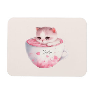 かわいいピンクのチビ（小さくかわいく書いた感じ）猫のかわいい王冠 マグネット