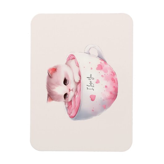 かわいいピンクのチビ（小さくかわいく書いた感じ）猫のかわいい王冠 マグネット (縦)