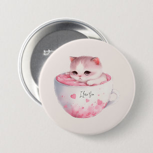 かわいいピンクのチビ（小さくかわいく書いた感じ）猫のかわいい王冠 缶バッジ